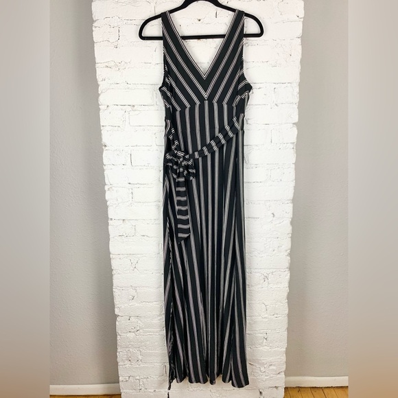 Loft Beach Black Striped Sleeveless Waist Tie Maxi Dress Medium - Picture 3 of 11